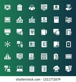notebook icon set. Collection of 36 filled notebook icons included Computer, Laptop, List, Clipboard, Responsive, Screen, Evidence, Exam, School, Test, Notebook, Contact book