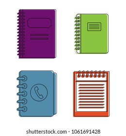 Notebook icon set. Color outline set of notebook vector icons for web design isolated on white background