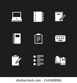 notebook icon set. open book, keyboard and list vector icon for graphic design and web