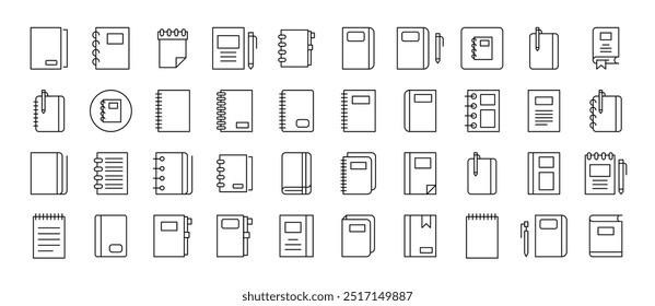 Notebook Icon Set for UI, Placards, Books, Apps. Editable Stroke. Suitable for Web Sites, Books, Cards, Apps