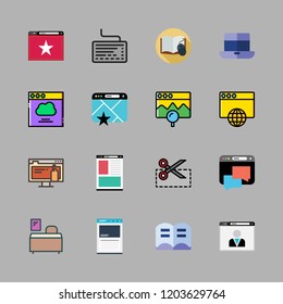 notebook icon set. vector set about keyboard, desk, browser and open book icons set.