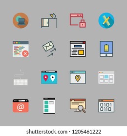 notebook icon set. vector set about desk, tablet, keyboard and email icons set.