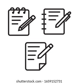 Notebook icon set. Vector graphic illustration. Suitable for website design, logo, app, template, and ui. EPS 10.