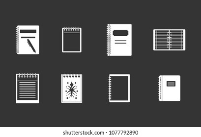 Notebook icon set vector white isolated on grey background 