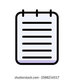 Notebook Icon with Spiral Binding and Lined Pages for Note-Taking and Organization