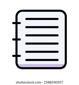 Notebook Icon with Spiral Binding, Lined Pages, and Stationery Design for Writing, Notes, and Office Supplies