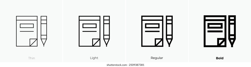 notebook icon. Thin, Light Regular And Bold style design isolated on white background