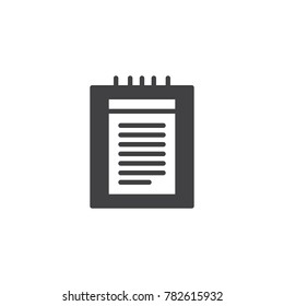 Notebook icon vector, filled flat sign, solid pictogram isolated on white. Paper document symbol, logo illustration.