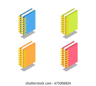 Notebook icon, vector symbol in isometric 3D style isolated on white background.