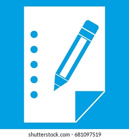 Notebook icon white isolated on blue background vector illustration