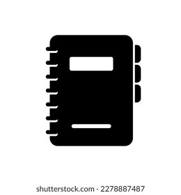 Notebook icon for writing information with bookmarks in black solid style