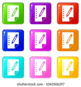Notebook icons of 9 color set isolated vector illustration