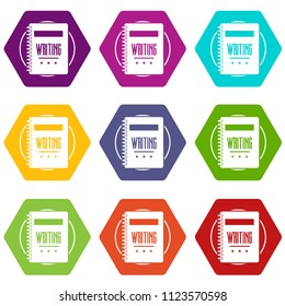 Notebook icons 9 set coloful isolated on white for web