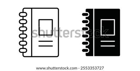 Notebook icons in black filled and outlined style