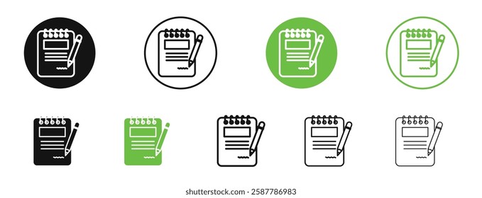 Notebook icons in black and green colors collection