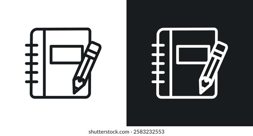Notebook icons in black and white liner strokes for web design.