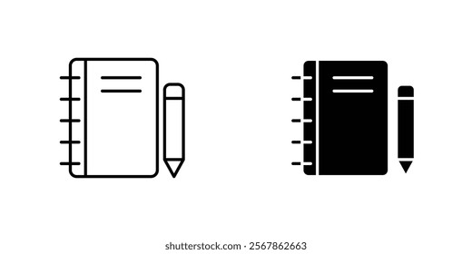 Notebook icons collection in Filled flat and thin line style.