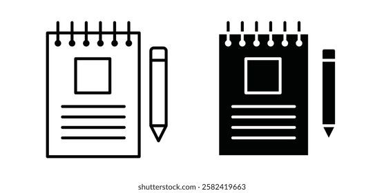 Notebook icons pack vectors in black flat and strokes