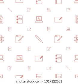 notebook icons pattern seamless white background. Included editable line laptop, pen, notepad, paper and pen, no laptop, paper icons. notebook icons for web and mobile.