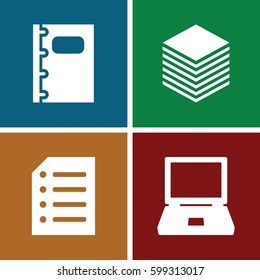 notebook icons set. Set of 4 notebook filled icons such as notebook, paper
