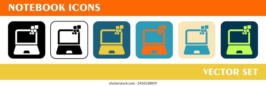 Conjunto de iconos de cuaderno. 6 iconos de estilo con varios colores. Para gráficos de signo, símbolo, Diseño web o Web. 