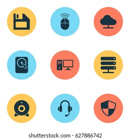 Notebook Icons Set. Collection Of Broadcast, Tree, Personal Computer And Other Elements. Also Includes Symbols Such As Hard, Personal, Storage.