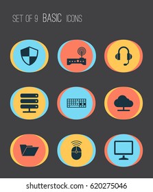 Notebook Icons Set. Collection Of Database, Earphone, Tree And Other Elements. Also Includes Symbols Such As Keypad, Database, Online.