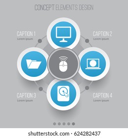 Notebook Icons Set. Collection Of Desktop, Computer Mouse, Web And Other Elements. Also Includes Symbols Such As Dossier, Hdd, Computer.