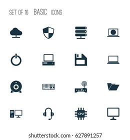 Notebook Icons Set. Collection Of Desktop, Personal Computer, Web And Other Elements. Also Includes Symbols Such As Dossier, Camera, Storage.
