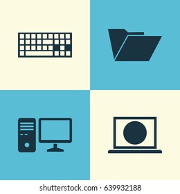 Notebook Icons Set. Collection Of Dossier, Keypad, Web And Other Elements. Also Includes Symbols Such As File, Folder, Screen.