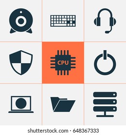 Notebook Icons Set. Collection Of Dossier, Web, Broadcast And Other Elements. Also Includes Symbols Such As Earphone, Microphone, Database.