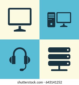 Notebook Icons Set. Collection Of Earphone, Desktop, Database And Other Elements. Also Includes Symbols Such As Earphone, Monitor, Database.