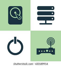Notebook Icons Set. Collection Of Hdd, Database, Router And Other Elements. Also Includes Symbols Such As Power, Storage, Start.