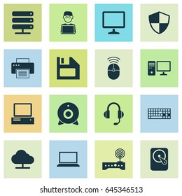 Notebook Icons Set. Collection Of Hdd, Router, Database And Other Elements. Also Includes Symbols Such As Printer, Computer, Hard.