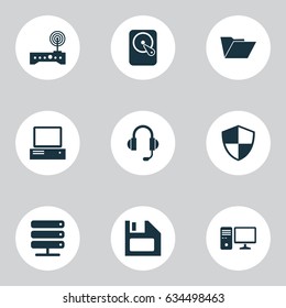 Notebook Icons Set. Collection Of Monitor, Database, Router And Other Elements. Also Includes Symbols Such As Router, Shield, Wifi.