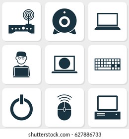 Notebook Icons Set. Collection Of Power On, Laptop, Router And Other Elements. Also Includes Symbols Such As Power, Notebook, Computer.