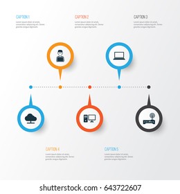 Notebook Icons Set. Collection Of Programmer, Personal Computer, Tree And Other Elements. Also Includes Symbols Such As PC, Programmer, Router.