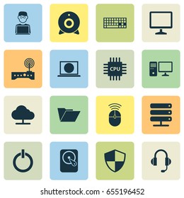 Notebook Icons Set. Collection Of Router, Motherboard, Tree And Other Elements. Also Includes Symbols Such As Keypad, Button, Control.