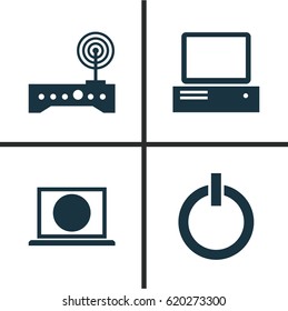 Notebook Icons Set. Collection Of Web, Monitor, Router And Other Elements. Also Includes Symbols Such As Power, Screen, Modem.