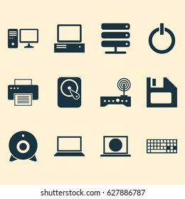 Notebook Icons Set. Collection Of Web, Power On, Database And Other Elements. Also Includes Symbols Such As Monitor, Floppy, Start.