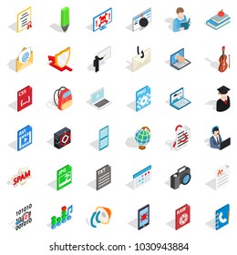 Notebook icons set. Isometric set of 36 notebook vector icons for web isolated on white background