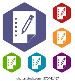 Notebook icons set rhombus in different colors isolated on white background