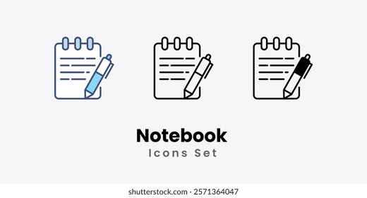 Notebook Icons thin line and glyph vector icon stock illustration