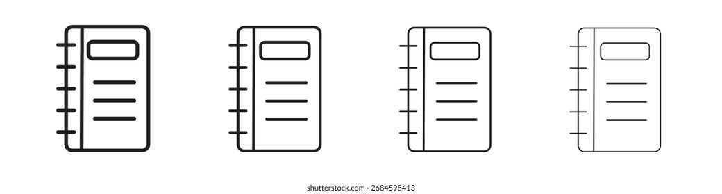 Notebook icons. thin line symbols in strokes