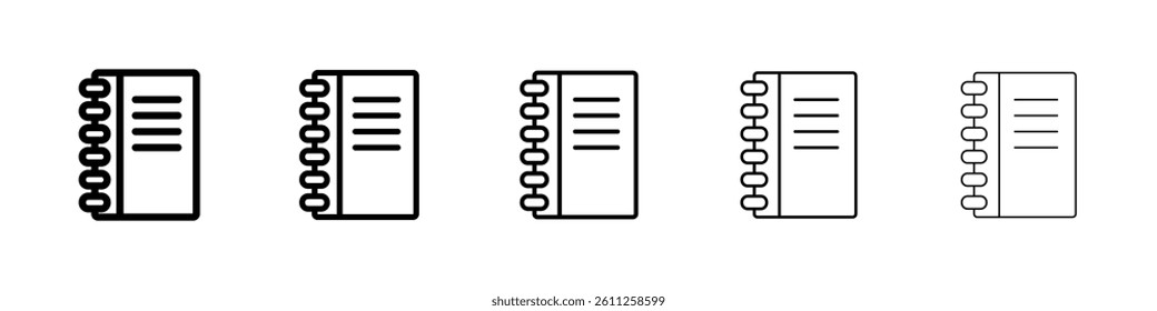 Notebook icons vector set in different stroke line style