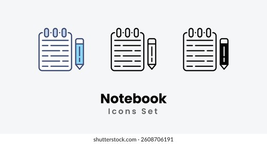 Notebook icons vector set stock illustration.