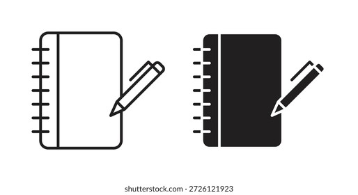 Símbolo de Vector de iconos de cuaderno con trazo editable y versiones planas