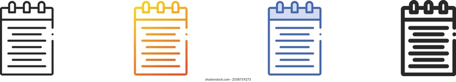 notebook icon.Thin Linear, Gradient, Blue Stroke and bold Style Design Isolated On White Background