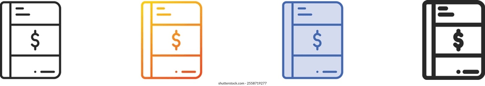notebook icon.Thin Linear, Gradient, Blue Stroke and bold Style Design Isolated On White Background