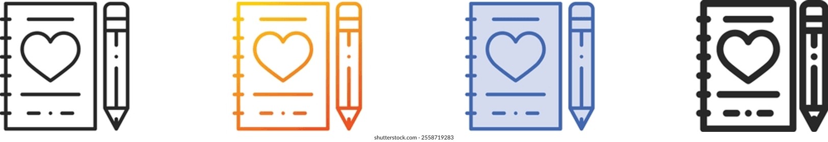 notebook icon.Thin Linear, Gradient, Blue Stroke and bold Style Design Isolated On White Background